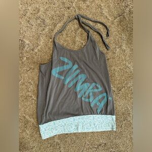 RARE Zumba Gray and Blue Halter Top. Size Large/XL.